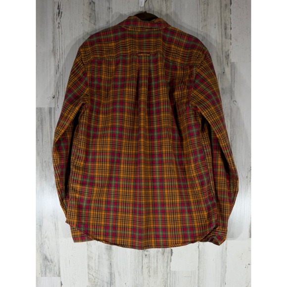 The Territory Ahead Mens Flannel Shirt Size Medium Orange Plaid Roll Tab Sleeve - Picture 3 of 9